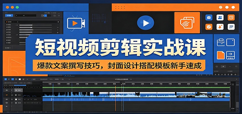 短视频剪辑实战课：爆款文案撰写技巧，封面设计搭配模板新手速成-旺仔资源库