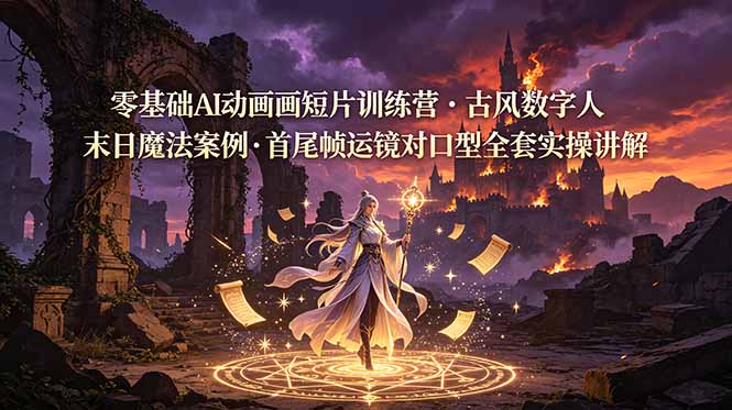 零基础AI动画短片训练营，古风数字人末日魔法案例，首尾帧运镜对口型全套实操讲解-新时光资源网