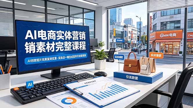 AI电商实体营销素材完整课程，AI创意短片完美复刻实景，实体店一键生成宣传引流短视频-我爱发帖