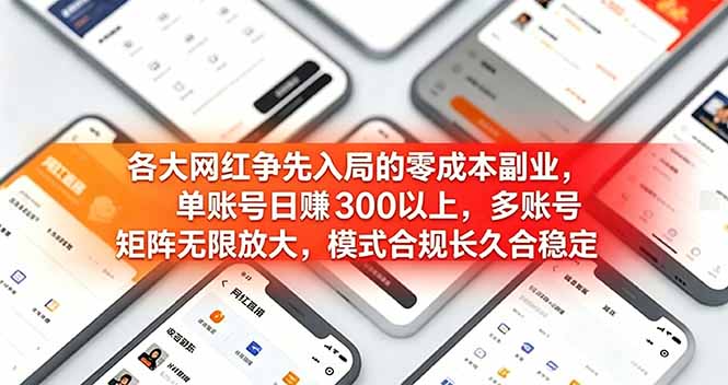 各大网红争先入局的零成本副业，单账号日赚 300 以上，多号矩阵可放大，模式合规长久稳定！-我爱发帖