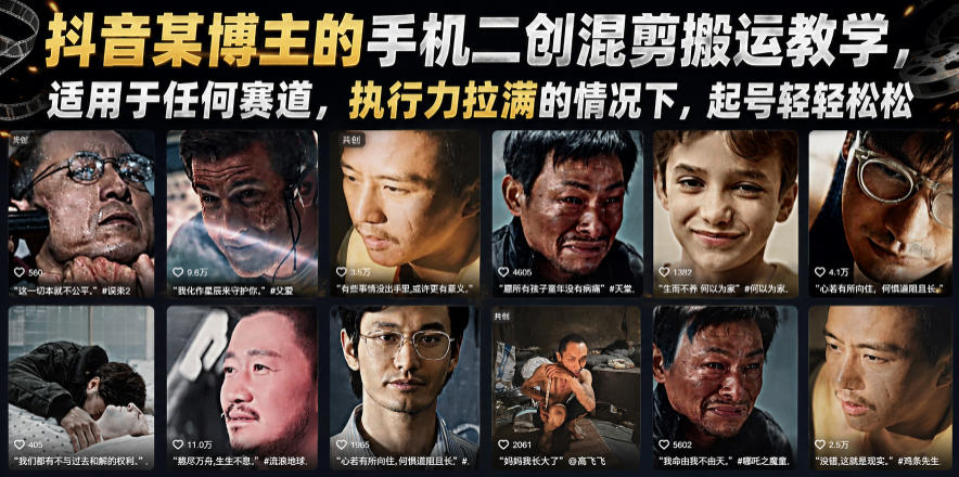 抖音某博主的手机二创混剪搬运教学，适用于任何赛道，执行力拉满的情况下，起号轻轻松松-旺仔资源库