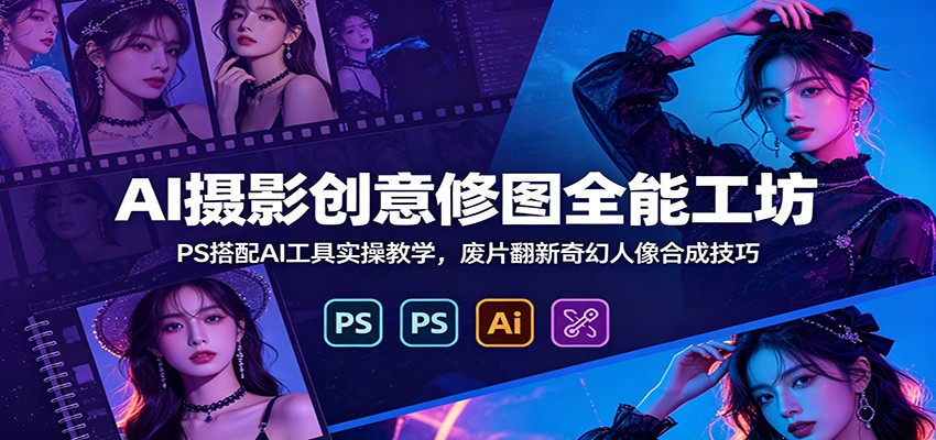 AI摄影创意修图全能工坊：PS搭配AI工具实操教学，废片翻新奇幻人像合成技巧-我爱发帖