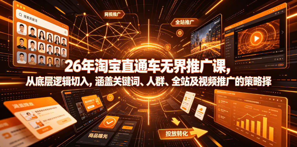 26年淘宝直通车无界推广课，从底层逻辑切入，涵盖关键词、人群、全站及视频推广的策略选择-我爱发帖