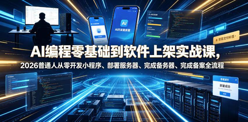 AI编程零基础到软件上架实战课，2026普通人从零开发小程序、部署服务器、完成备案全流程项目落地教程-吾爱自习网