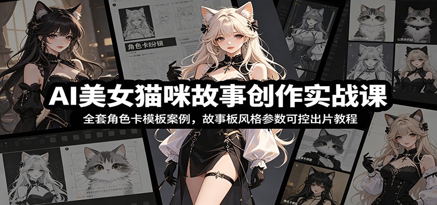AI美女猫咪故事创作实战课：全套角色卡模板案例，故事板风格参数可控出片教程-我爱发帖