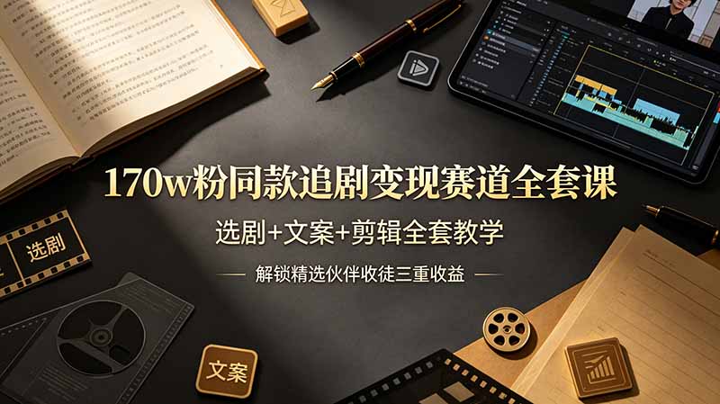 170w粉博主同款追剧变现赛道全套课，选剧+文案+剪辑全套教学，解锁精选伙伴收徒三重收益福星网赚创业资源-网赚项目-副业赚钱-互联网创业-资源整合福星网赚资源