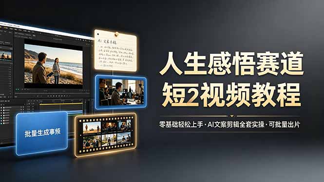 人生感悟赛道短视频教程，零基础轻松上手，AI文案剪辑全套实操可批量出片-吾爱自习网