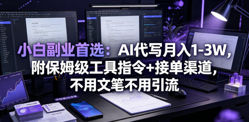 小白副业首选：AI代写月入1-3W，附保姆级工具指令+接单渠道，不用文笔不用引流【揭秘】-吾爱自习网