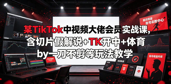 某TikTok中视频大佬会员实战课，含切片假解说+TK开中+体育by一刀不剪等玩法教学-新时光资源网
