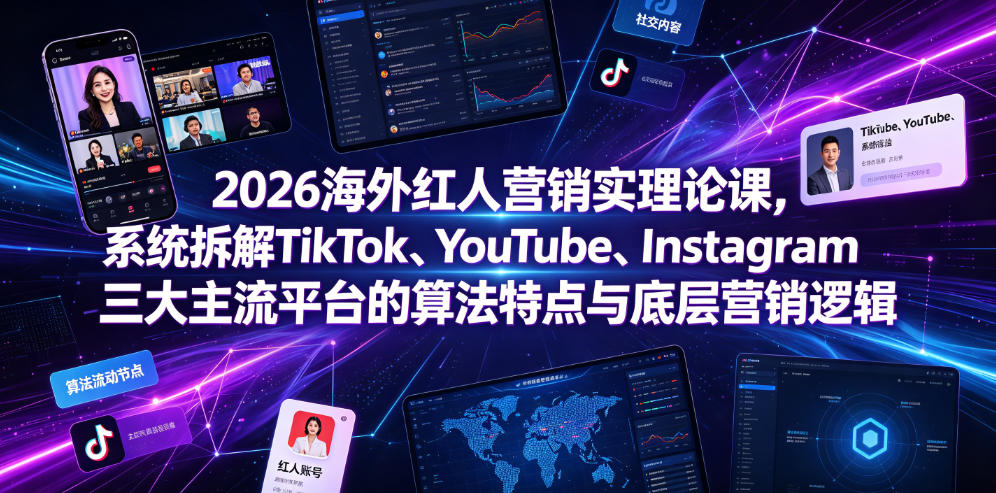 2026海外红人营销实理论课，系统拆解TikTok、YouTube、Instagram三大主流平台的算法特点与底层营销逻辑-吾爱自习网