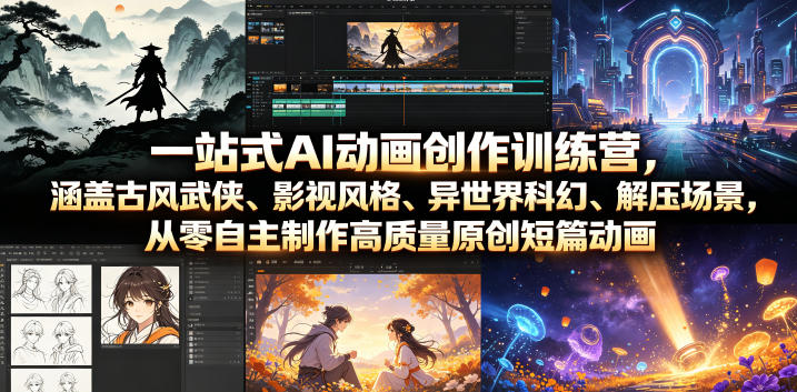 一站式AI动画创作训练营,涵盖古风武侠、影视风格、异世界科幻、解压场景,从零自主制作高质量原创短篇动画-旺仔资源库