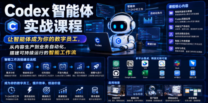 Codex智能体实战课程,让智能体成为你的数字员工,从内容生产到业务自动化,搭建可持续运行的智能工作流-吾爱自习网