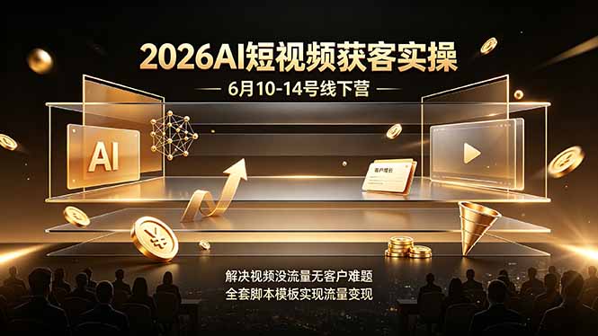 2026AI短视频获客实操6月10-14号线下营，解决视频没流量无客户难题，全套脚本模板实现流量变现-吾爱自习网