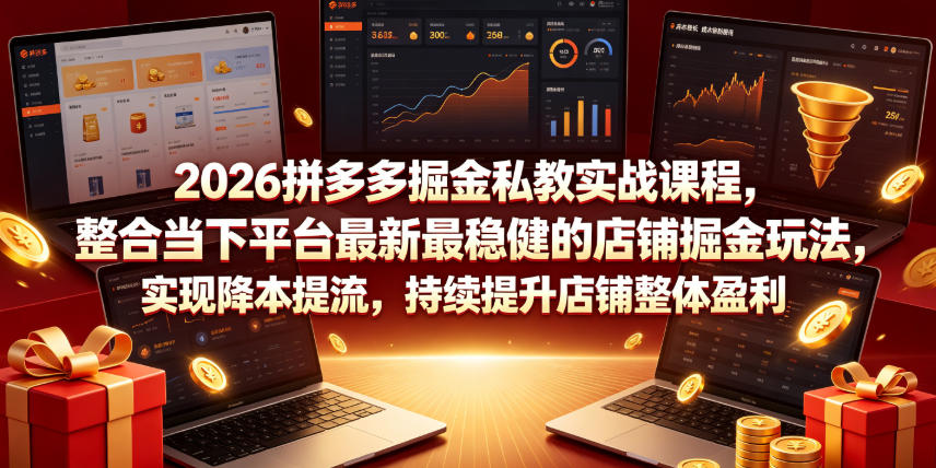 2026拼多多掘金私教实战课程，整合当下平台最新最稳健的店铺掘金玩法，实现降本提流，持续提升店铺整体盈利-新时光资源网