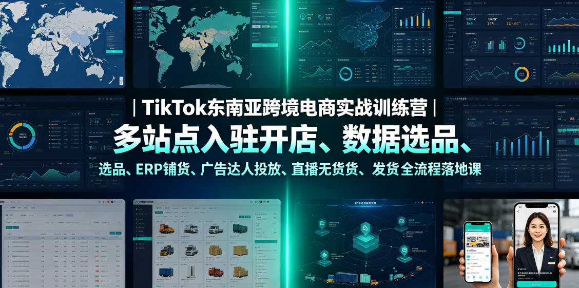 TikTok东南亚跨境电商实战训练营｜多站点入驻开店、数据选品、ERP铺货、广告达人投放、直播无货源发货全流程落地课-新时光资源网