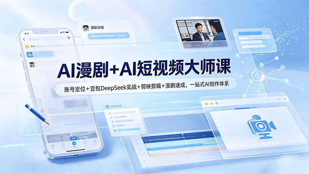 AI漫剧+AI短视频大师课：账号定位+豆包DeepSeek实战+剪映剪辑+漫剧速成，一站式AI创作体系-吾爱自习网