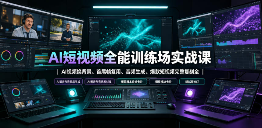AI短视频全能训练场实战课|AI视频换背景、首尾帧复用、音频生成、爆款短视频完整复刻全套实操教学-新时光资源网