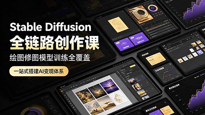 Stable Diffusion全链路创作课，绘图修图模型训练全覆盖，一站式搭建AI变现体系-吾爱自习网
