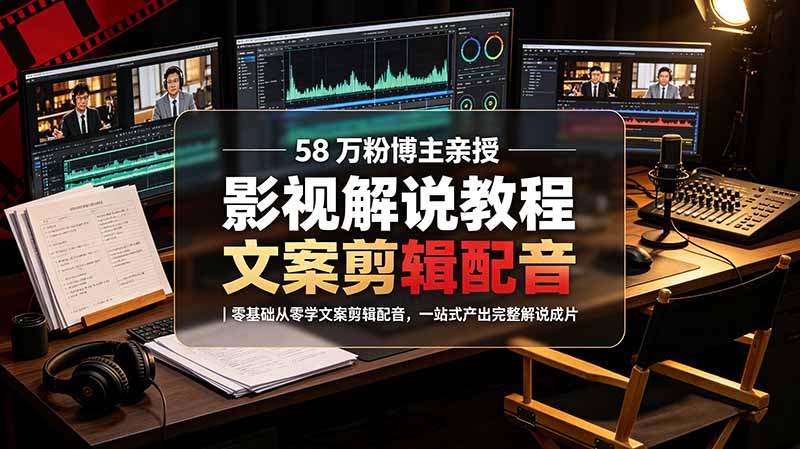 58 万粉博主荧幕春秋亲授影视解说教程｜零基础从零学文案剪辑配音，一站式产出完整解说成片-吾爱自习网