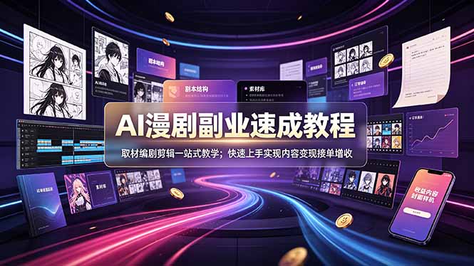 AI漫剧副业速成教程,取材编剧剪辑一站式教学;快速上手实现内容变现接单增收-吾爱自习网