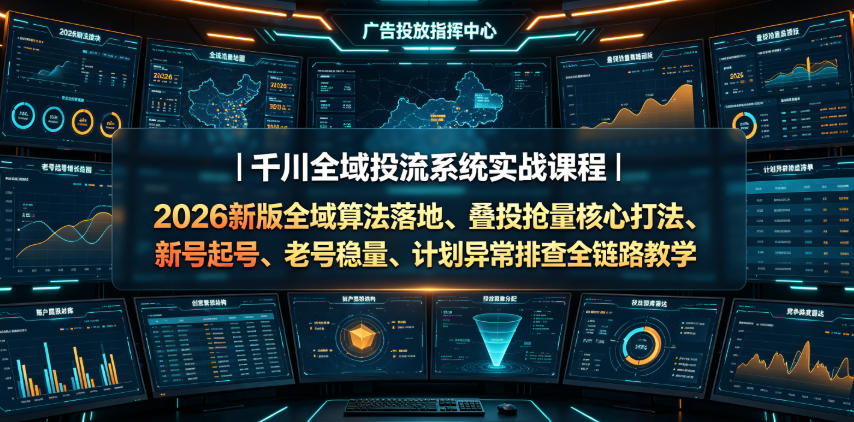 千川全域投流系统实战课程｜2026新版全域算法落地、叠投抢量核心打法、新号起号、老号稳量、计划异常排查全链路教学-吾爱自习网