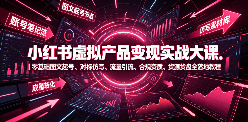 小红书虚拟产品变现实战大课｜零基础图文起号、对标仿写、流量引流、合规资质、货源货盘全落地教程-吾爱自习网