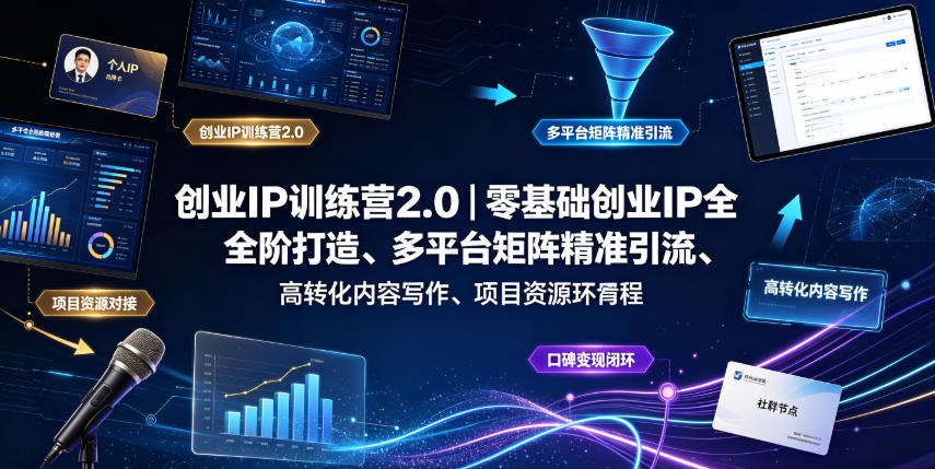 创业IP训练营2.0｜零基础创业IP全阶打造、多平台矩阵精准引流、高转化内容写作、项目资源对接与口碑变现闭环课程福星网赚创业资源-网赚项目-副业赚钱-互联网创业-资源整合福星网赚资源