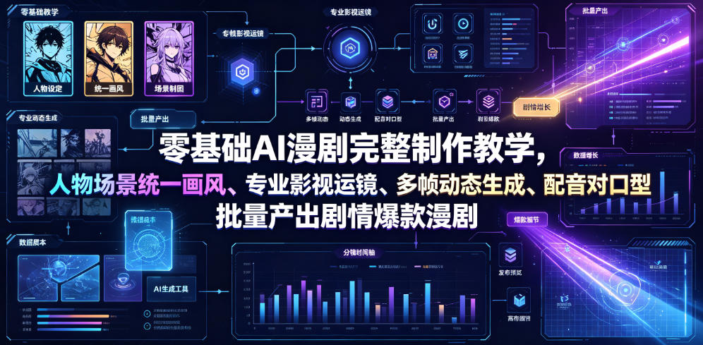 零基础AI漫剧完整制作教学，人物场景统一画风、专业影视运镜、多帧动态生成、配音对口型，批量产出剧情爆款漫剧-新时光资源网