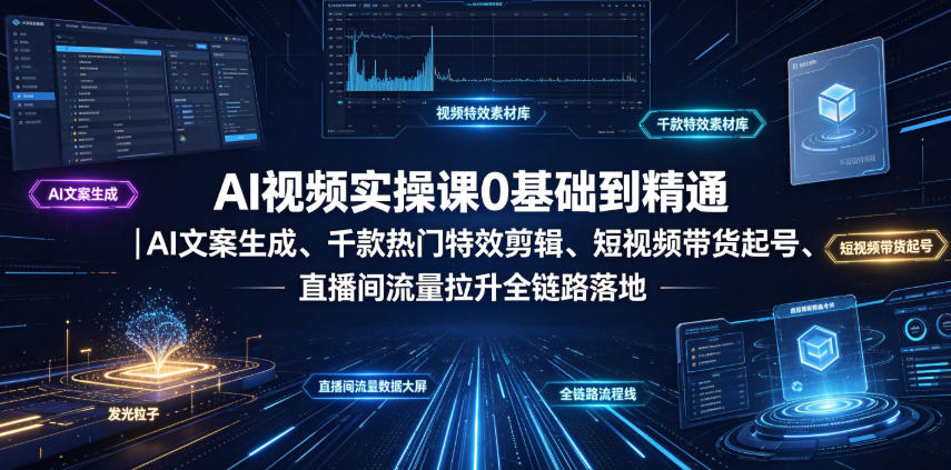 AI视频实操课0基础到精通｜AI文案生成、千款热门特效剪辑、短视频带货起号、直播间流量拉升全链路落地-旺仔资源库