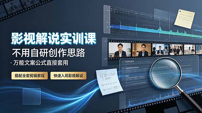 影视解说实训课：不用自研创作思路，万能文案公式直接套用，搭配全套剪辑教程，快速入局影视解说-吾爱自习网