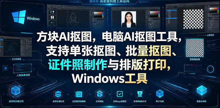 方块AI抠图，电脑AI抠图工具，支持单张抠图、批量抠图、证件照制作与排版打印，Windows工具-我爱发帖