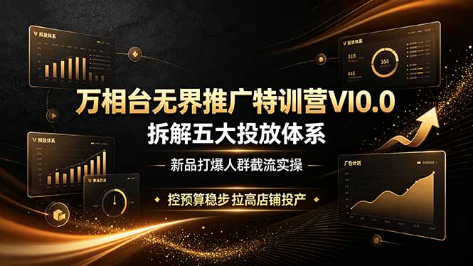 万相台无界推广特训营VI0.0，拆解五大投放体系，新品打爆人群截流实操，控预算稳步拉高店铺投产-吾爱自习网