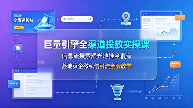 巨量引擎全渠道投放实操课，信息流搜索聚光地推全覆盖，落地页企微私信引流全套教学-我爱发帖