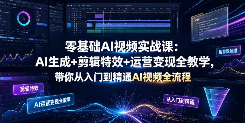 零基础AI视频实战课：AI生成+剪辑特效+运营变现全教学，带你从入门到精通AI视频全流程-吾爱自习网