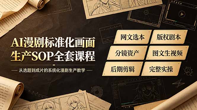 AI漫剧标准化画面生产SOP全套课程，网文选本版权剧本分镜资产全覆盖，图文生视频后期剪辑完整实操教学-我爱发帖