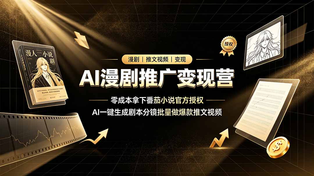 AI漫剧推广变现营，零成本拿下番茄小说官方授权，AI一键生成剧本分镜批量做爆款推文视频-我爱发帖