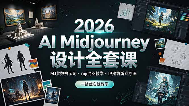 2026 AI Midjourney设计全套课，MJ参数提示词niji混图教学，IP建筑游戏原画一站式实战教学-新时光资源网