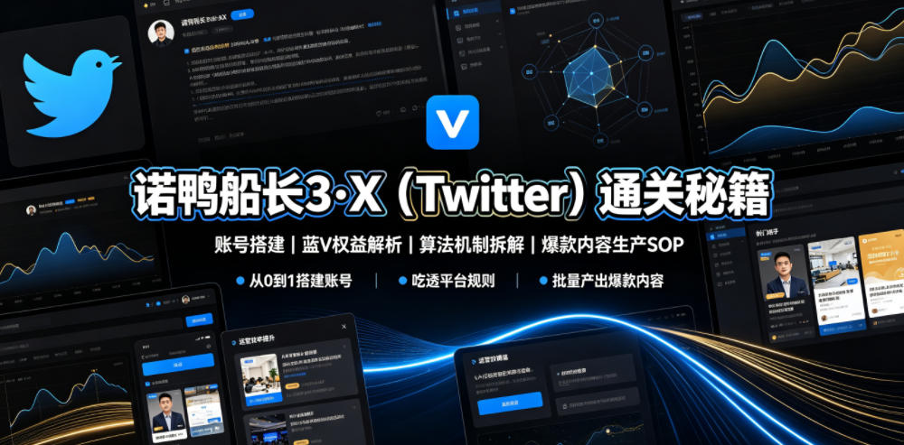 诺鸭船长3·X(Twitter)通关秘籍,涵盖账号搭建、蓝V权益解析、算法机制拆解及爆款内容生产SOP-我爱发帖