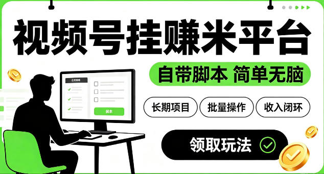 最新视频号挂G賺米平台，自带脚本，长期能做，简单无脑【揭秘】-新时光资源网