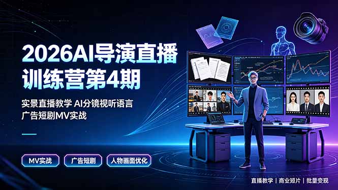 2026AI导演直播训练营第4期，实景直播教学AI分镜视听语言，广告短剧MV实战，解决人物画面崩坏痛点-我爱发帖