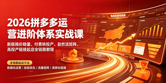 2026拼多多运营进阶体系实战课|新版拖价稳量、付费转投产、自然流矩阵、高投产链接起店全链路教程-新时光资源网