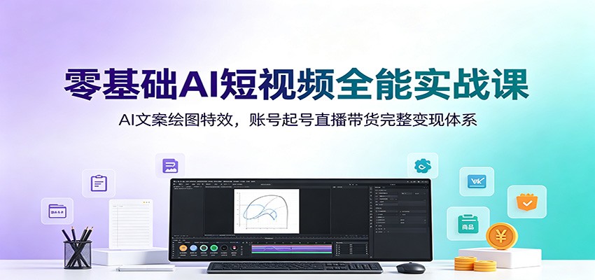 零基础AI短视频全能实战课：AI文案绘图特效，账号起号直播带货完整变现体系-旺仔资源库