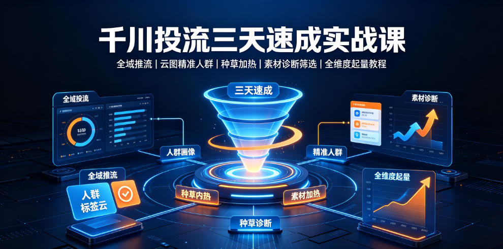千川投流三天速成实战课｜全域推流、云图精准人群、种草加热、素材诊断筛选全维度起量教程-我爱发帖