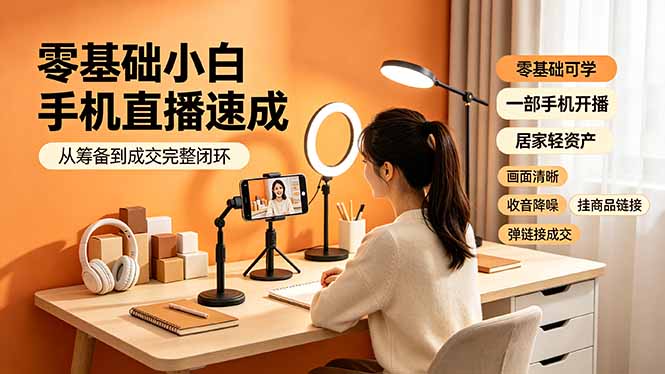 零基础小白手机直播速成,从筹备到成交完整闭环,适配苹果安卓系统,解决杂音卡顿留人难问题-旺仔资源库