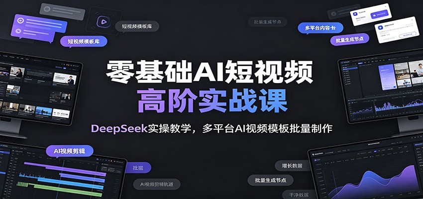 零基础AI短视频高阶实战课:DeepSeek实操教学,多平台AI视频模板批量制作-吾爱自习网