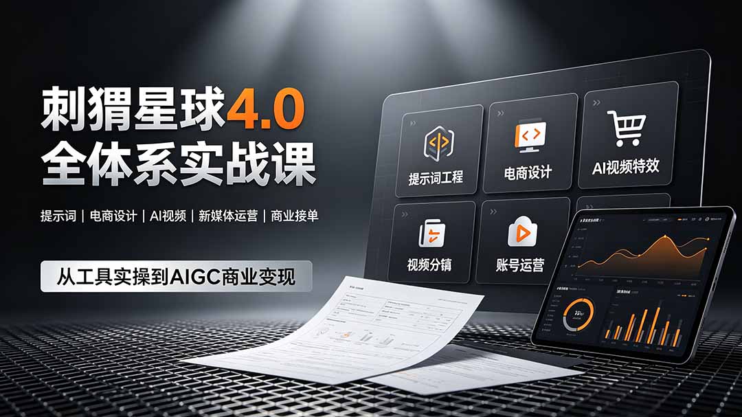 刺猬星球4.0全体系实战课，覆盖提示词工程、电商设计、AI视频特效与新媒体运营，一站式掌握AIGC商业核心技能-吾爱自习网