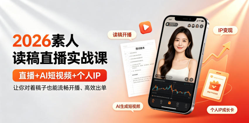 2026素人读稿直播实战课|直播+AI短视频+个人IP,让你对着稿子也能流畅开播、高效出单-我爱发帖