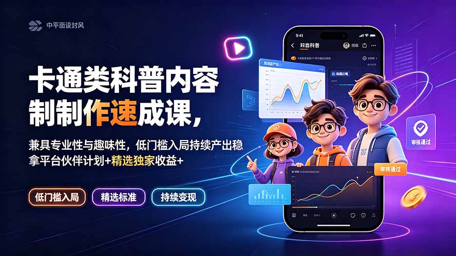 卡通类科普内容制作速成课，兼具专业性与趣味性，低门槛入局持续产出稳拿平台伙伴计划+精选独家收益-旺仔资源库