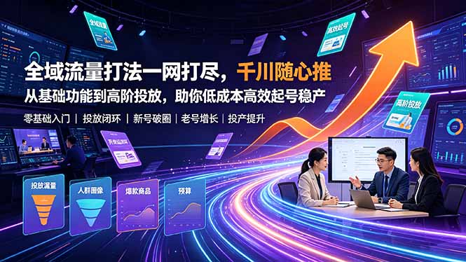 全域流量打法一网打尽，千川随心推从基础功能到高阶投放，助你低成本高效起号稳产-吾爱自习网