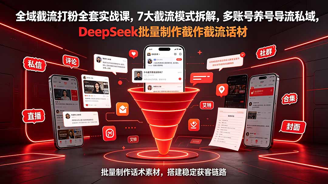 全域截流打粉全套实战课，7大截流模式拆解，多账号养号导流私域，DeepSeek批量制作截流话术素材-吾爱自习网